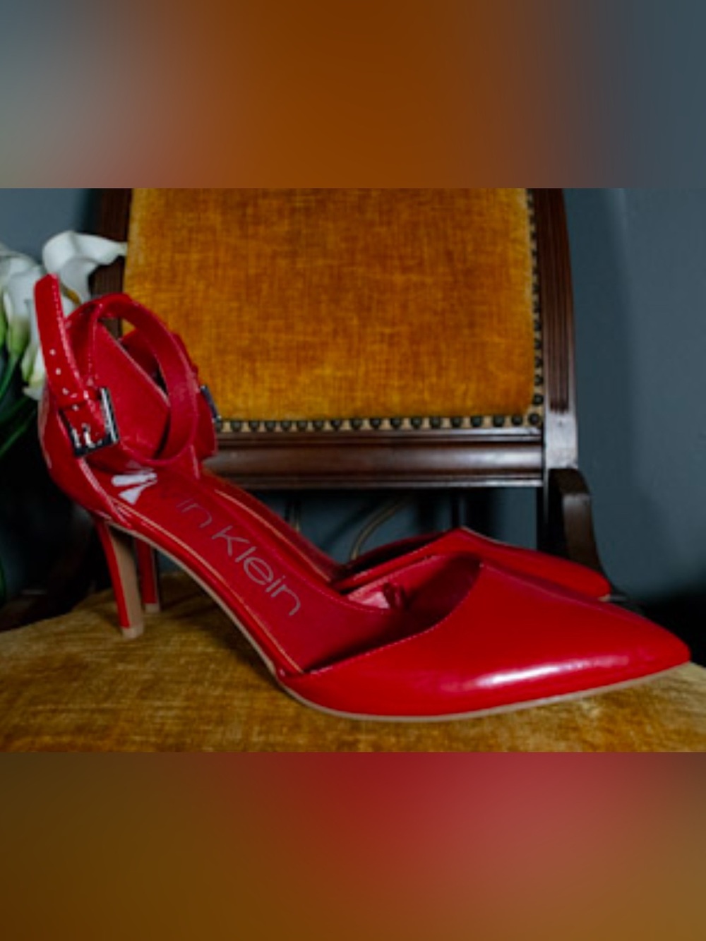 SIZE 11 Calvin Klein Red Slingback Patent Leather Heels